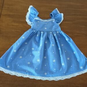 Girls Peri Blue - fluttered sleeve - scalloped - lace trim woven Dress size 4T